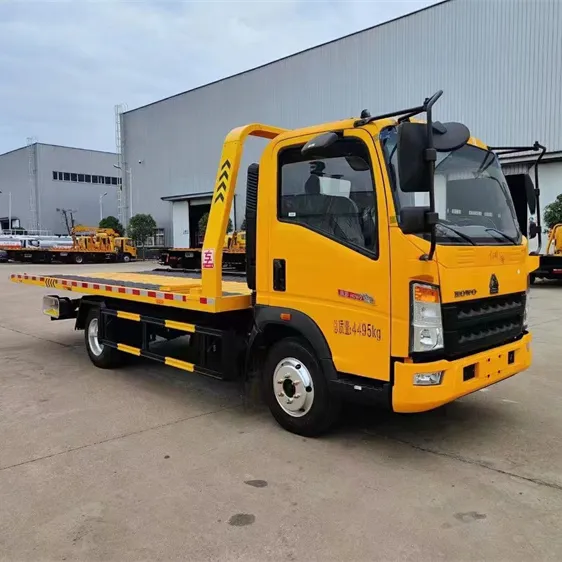 HOWO 4 ton tow wrecker due auto lift slide bed flat break down traino auto auto vassoio rotante camion