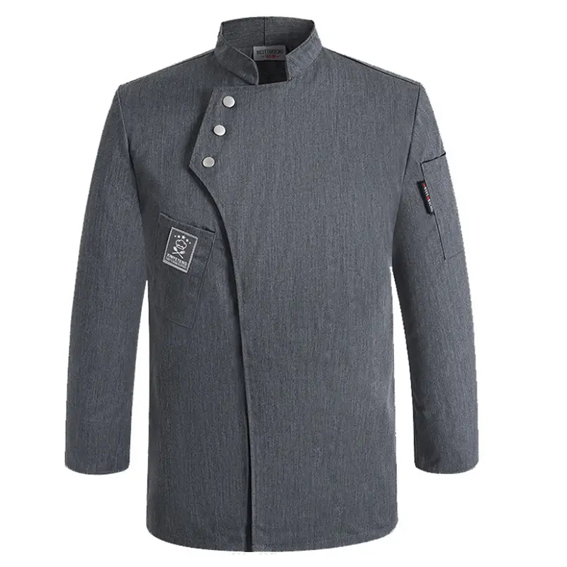 Uniforme de Chef de bureau courtes manches, manteau de Chef pour hommes, manteau de Chef gris à manches longues