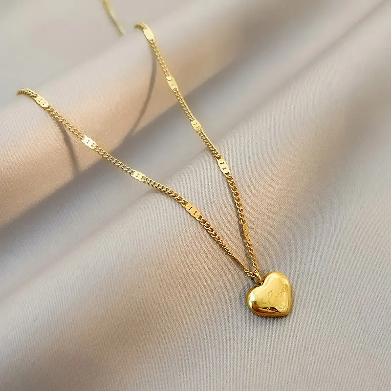 Collar de corazón con grabado de amor Vintage chapado en oro, joyería barata de buena calidad, productos en oferta