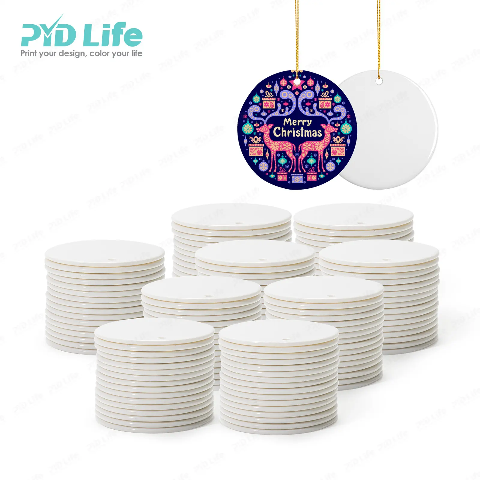 PYD Life Us Livraison Gratuite Sublimation Ornements En Céramique Blanc En Gros Décor Personnalisé Ornements En Céramique De Noël