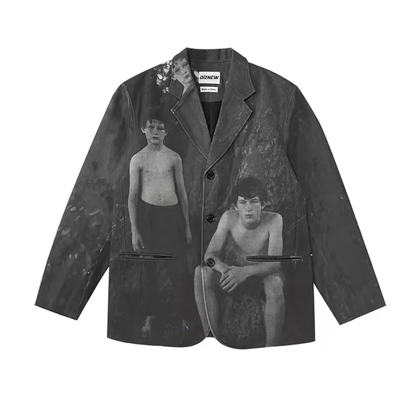DiZNEW OEM/ODM özel Logo en kaliteli rahat pamuk dijital baskılı resmi Blazers erkekler Suit erkekler için yarım ceketler