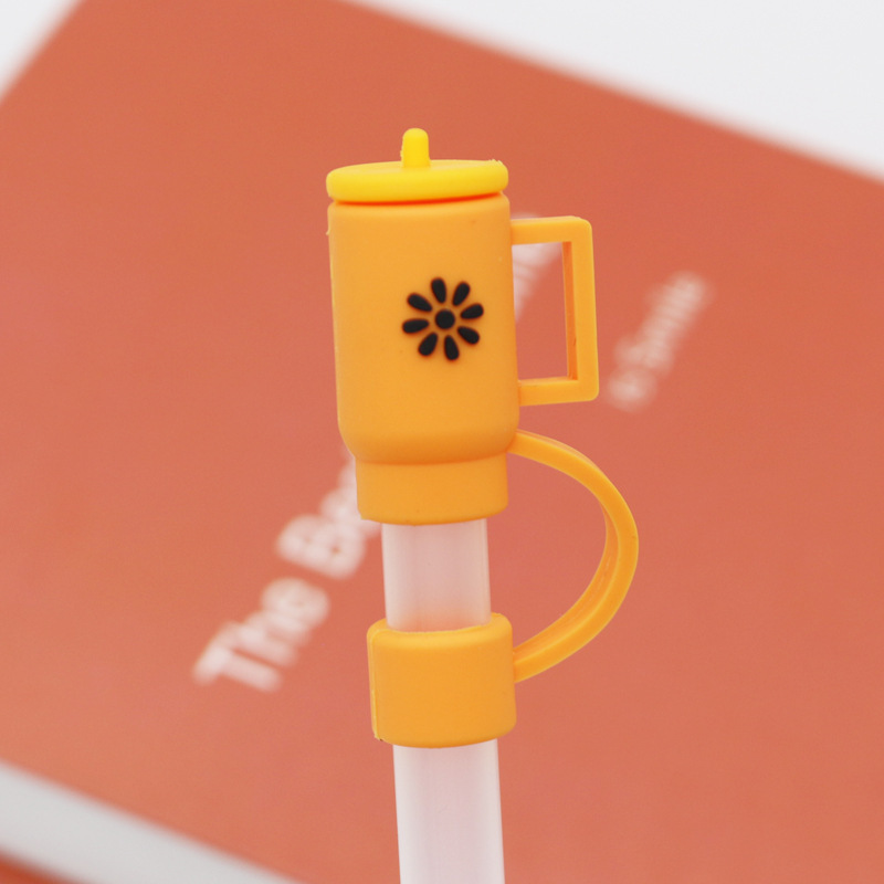 Grande tasse orange, sachet de 10 mm avec paille - paille transparente.