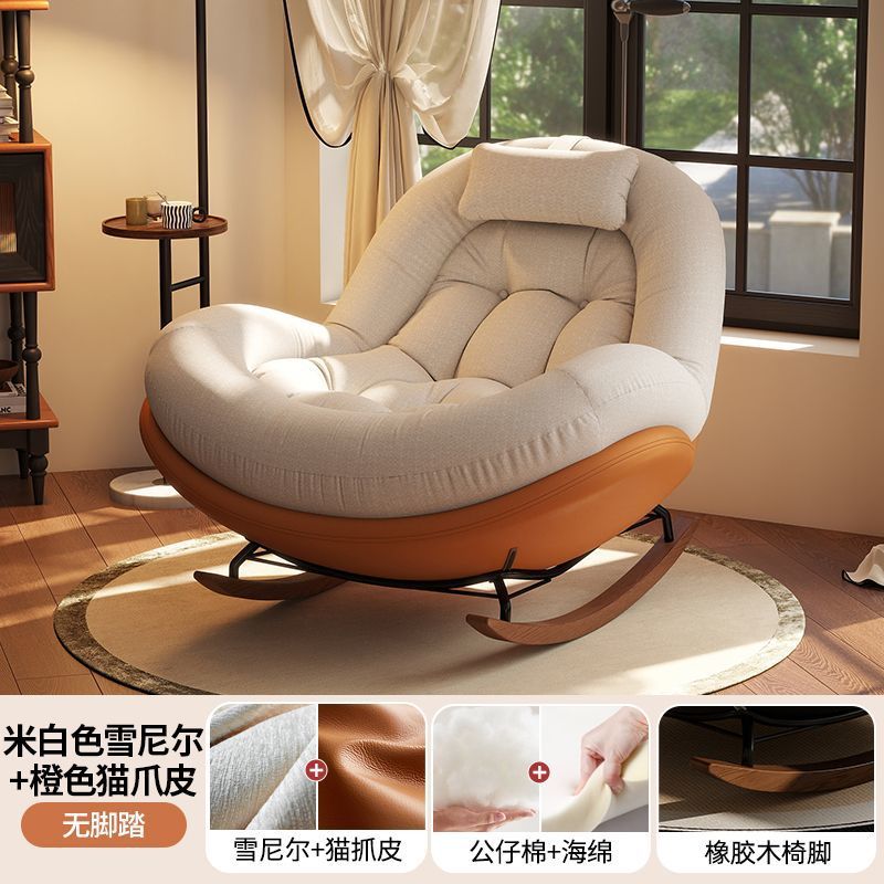 Base en cuir patte de chat orange, coussin chenille blanc cassé