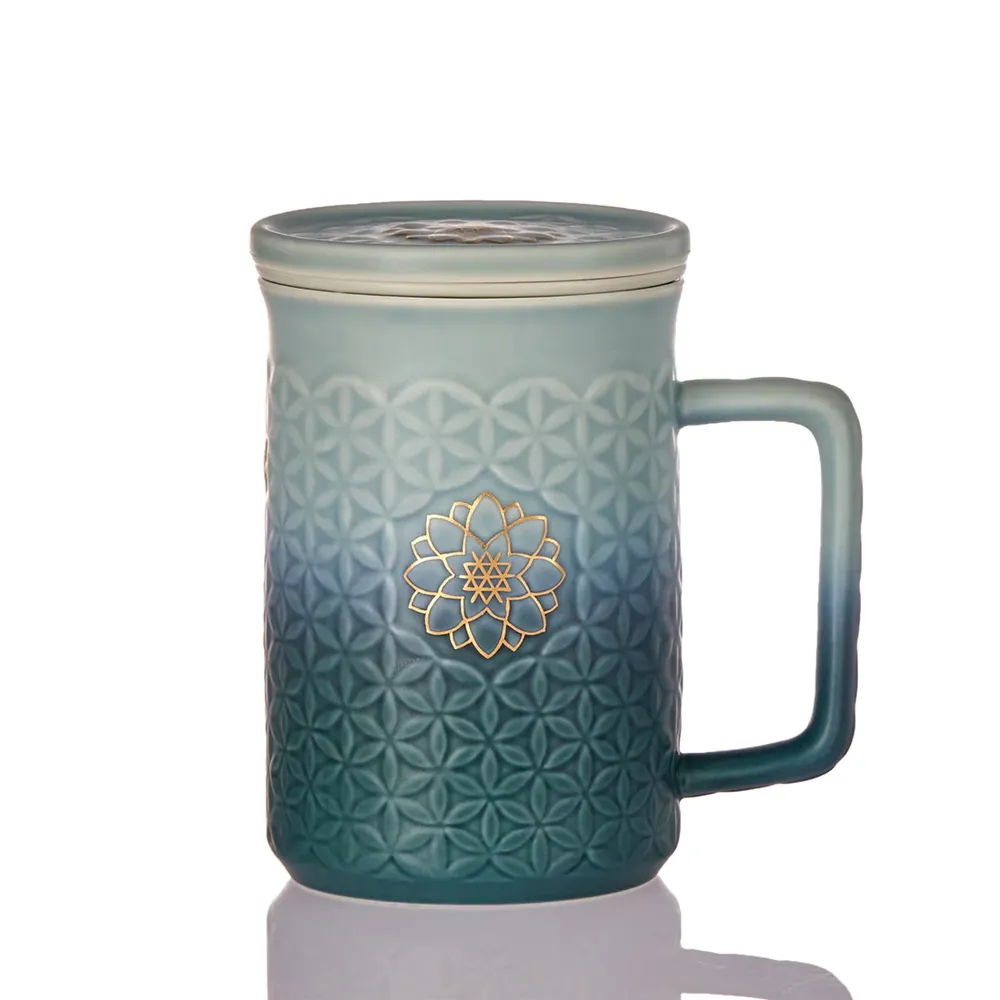 Acera Liven Flower of Life Mug 3-in-1 teh dengan Infuser keramik Tumbler dibuat dengan desain yang indah