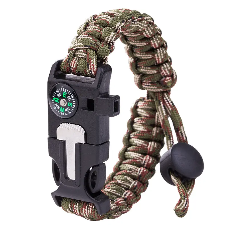 Venta caliente bosque aventura montaña-escalada trenzado paracord pulseras y brazaletes negro supervivencia pulsera patrones