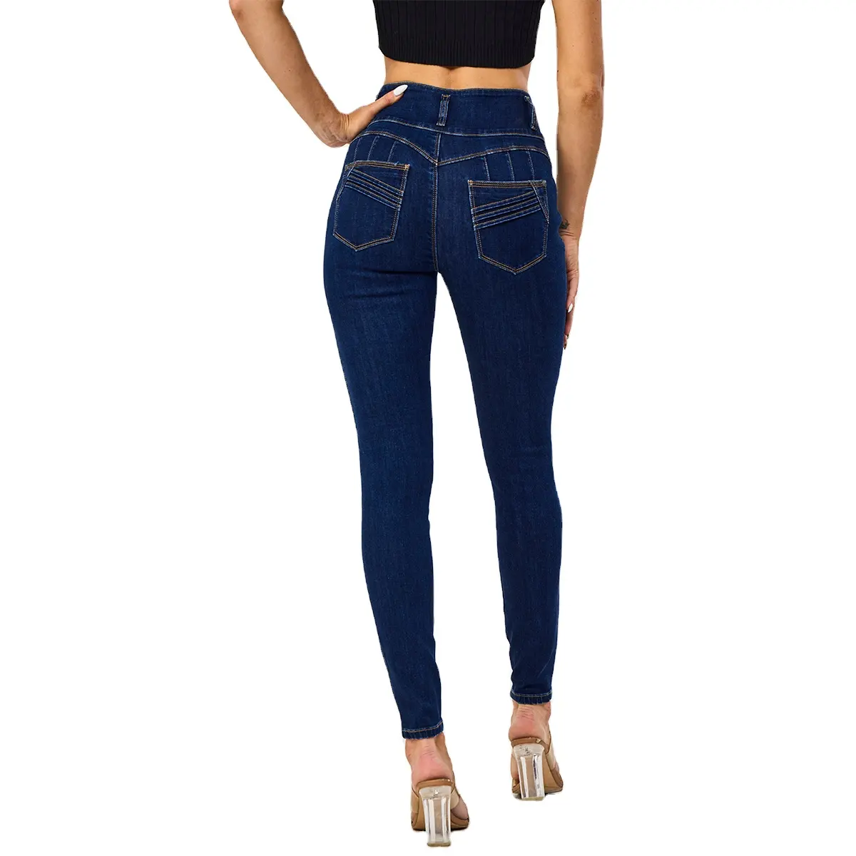 Calça jeans slim com estampa de cintura alta personalizada para mulheres, jeans slim fit com alta elasticidade