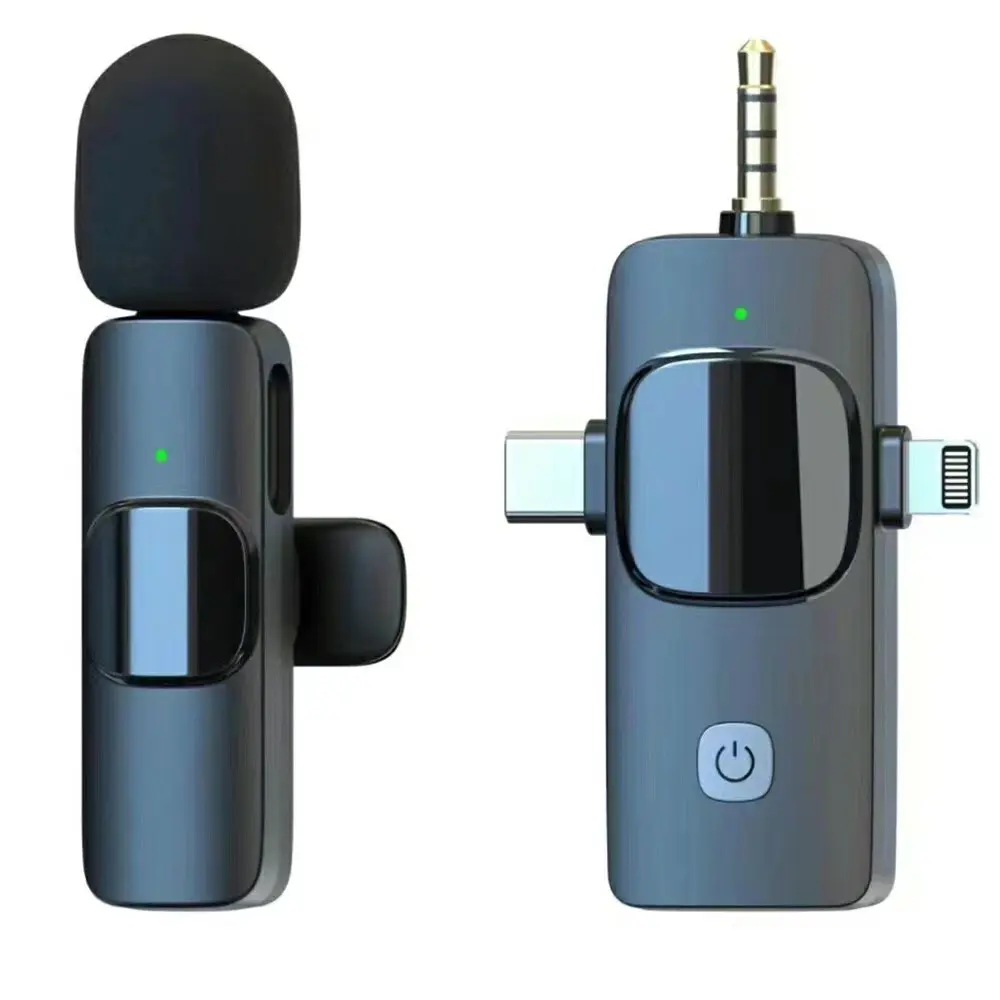 Ojal Lavalier Micrófono de solapa inalámbrico Bluetooth Mini micrófono para teléfono PC 3 en 1 Micrófono inalámbrico Corbata Logotipo personalizado Impreso