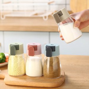 Ölçülebilir tuzluk 100ml basın tipi kontrol boş geri dönüşümlü cam tuz çeşni şişesi mutfak kantitatif tuz kavanozu - Product Image 3
