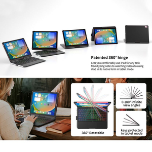 Teclado BT giratorio de 360 grados para iPad 10th inalámbrico recargable con accesorios de audio y video retroiluminados de 7 colores - Product Image 6