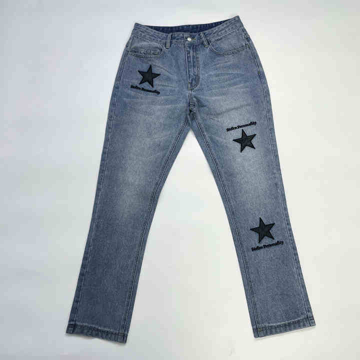 Anyu הרגל רחב מותאם אישית ג 'ינס גברים baggy ישרה כיס מכנסי ג' ינס רקובים מחוק ריק לגברים
