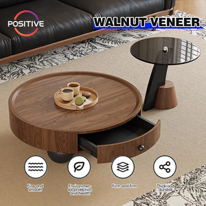 Ortaçağ tarzı ceviz kaplama yuvarlak sehpa tasarımcı küçük oturma odası Modern boyutu yuvarlak kombinasyonu sehpa ZEM-577 - Product Image 2