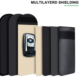 Carbon Fiber Leather Car <strong>Key</strong> Case with Keyless Theft Protection RFID Signal Blocker Faraday <strong>Pouch</strong> with <strong>Key</strong> Hook - Product Image 2