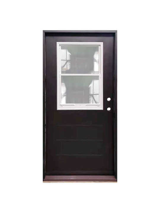 Contemporary Style Entry Door Tempered Glass Swing Open Style Fiberglass Exterior Use