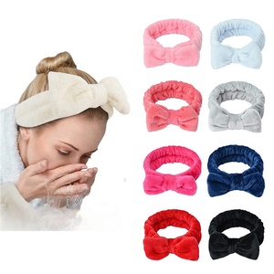 Yumuşak mercan polar ilmek headwraps türban özel makyaj yay banyo yüz bandı spa kadınlar için