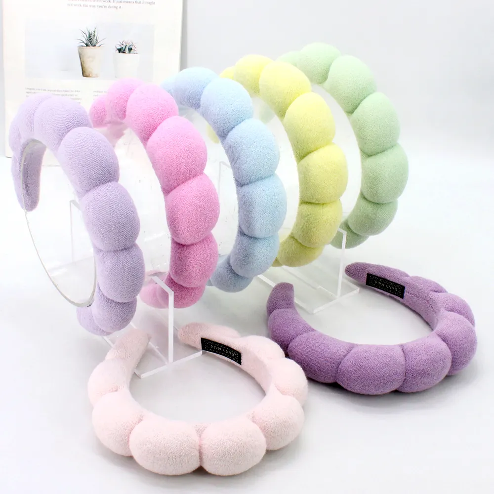 IFOND Macaron Color Twisted Bubble Puffy Sponge Spa Headband Terry Toalha Wide Fabric Hairbands para Mulheres Acessórios de Cabelo