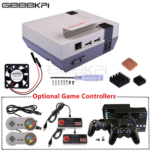 Funda GeeekPi NESPi + Plus Retroflag Kit con ventilador + controladores de juego inalámbricos SNES/Turbo/2,4G opcionales para Raspberry Pi 3 B + /3/2B