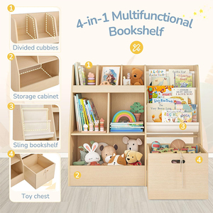 Wdf Gỗ Hiện Đại Đồ chơi lưu trữ tủ <span class=keywords><strong>RAK</strong></span> buku trẻ em kệ sách với ngực sách hiển thị giá phòng khách phòng ngủ trẻ em kệ sách - Product Image 2