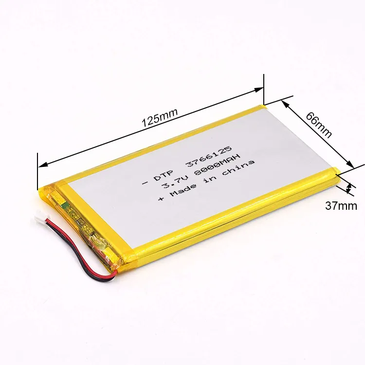 Hot selling DTP3766125 3.7v 8000mah rechargeable lipo battery lithium battery