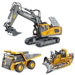 アマゾンのベストセラーラジコン合金金属掘削機ブルドーザーダンパーサイン付き<span class=keywords><strong>RC</strong></span>ダイキャスト建設トラックおもちゃセット