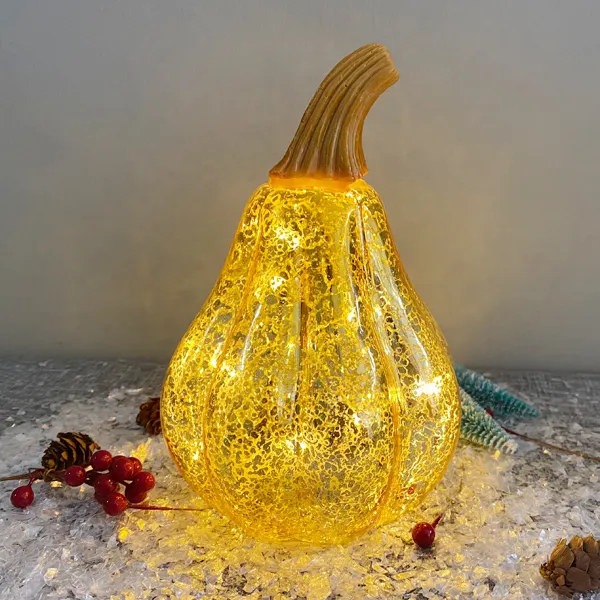 Украшение на Хэллоуин, в форме тыквы, Золотое стекло, тыква, светодиодные лампы для домашнего декора