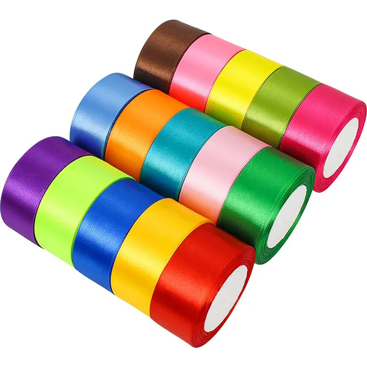 Rollo de cinta de lijado de seda pura para regalo, 25 yardas por rollo, venta al por mayor, cinta de satén de color sólido barata, 4cm para papel de regalo de Navidad, flores