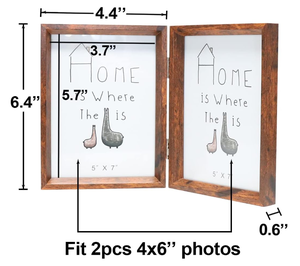 4x6ภาพคู่สีน้ำตาลแบบชนบทแก้วความคมชัด beveled 2ช่องเปิดแนวตั้งยืนตั้งโต๊ะไม้บานพับกรอบรูป - Product Image 2