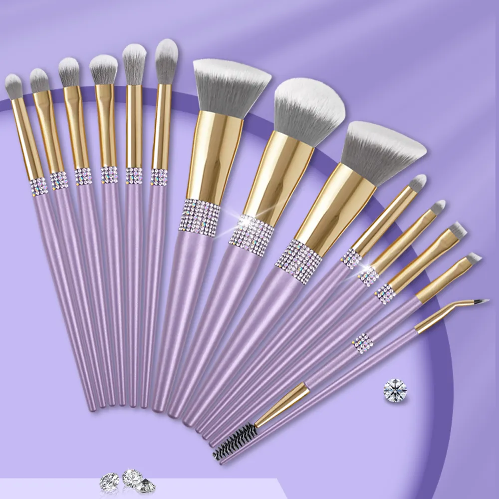 Hot Now 14 pezzi pennelli per trucco nuovo Design Set di pennelli per trucco Moq basso personalizza Set di pennelli per trucco viola e oro Private Label