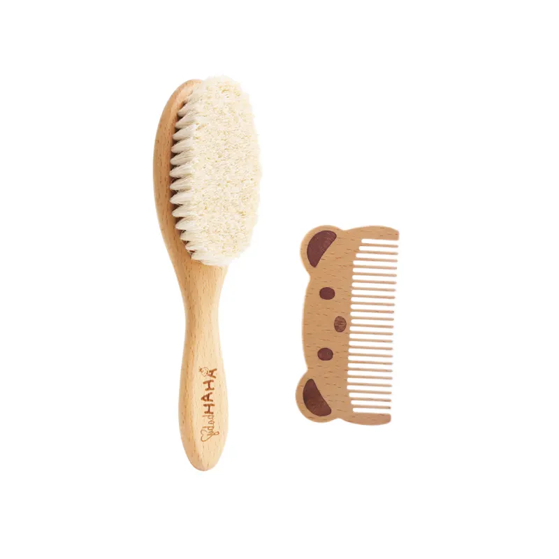 wholesale 100 %natural baby wood hair brush baby brush set for newborns beech wood baby brush hair eco-friendly