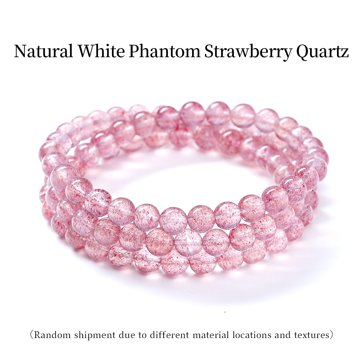 Pulsera multicapa de cuarzo fresa fantasma blanco natural