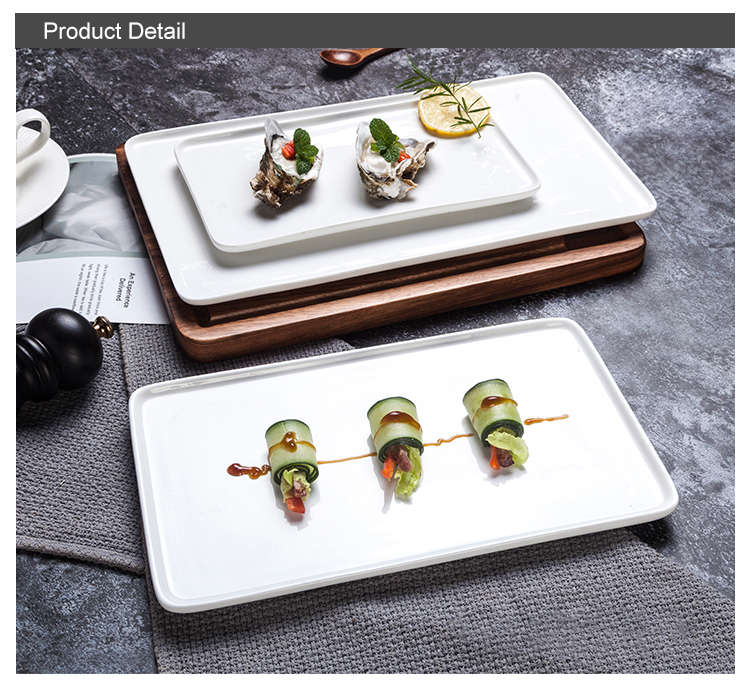 Stock Rectangular Flat Ceramic Sushi Dessert Plate Dish White