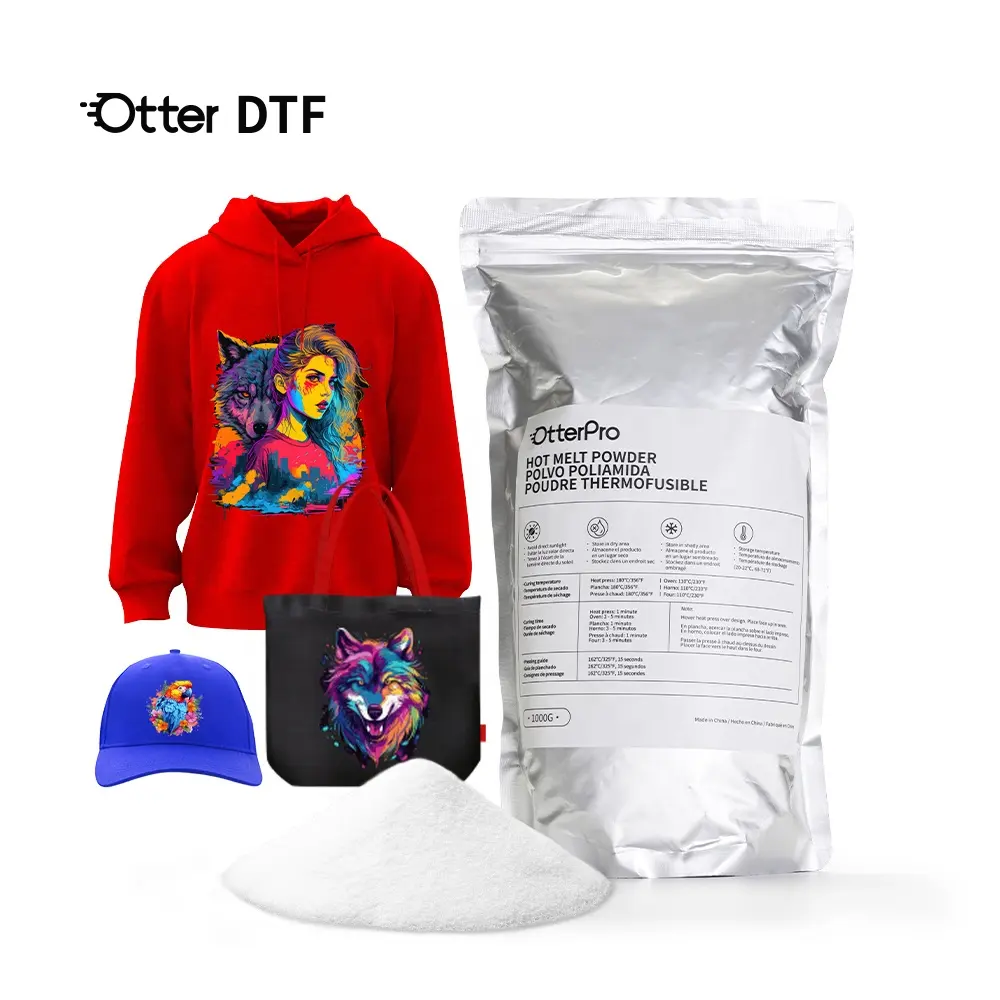 مسحوق OtterPro الطبي الأبيض 500 غرام 1 كجم مسحوق DTF الصمغ والحبر اللاصق مسحوق وغشاء DTF