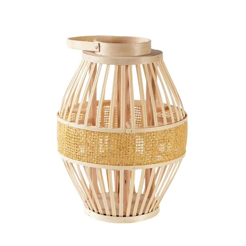 Hot Selling Home Deco Craft Natürliche Vintage Rustikale Große Dekorative Handgemachte Rattan Weben Sturm Laterne Bambus Kerze Laterne