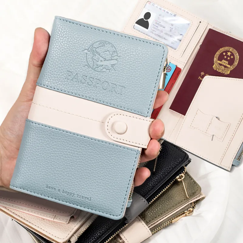 High quality passport pouch PU leather RFID blocking wallet passport card holder