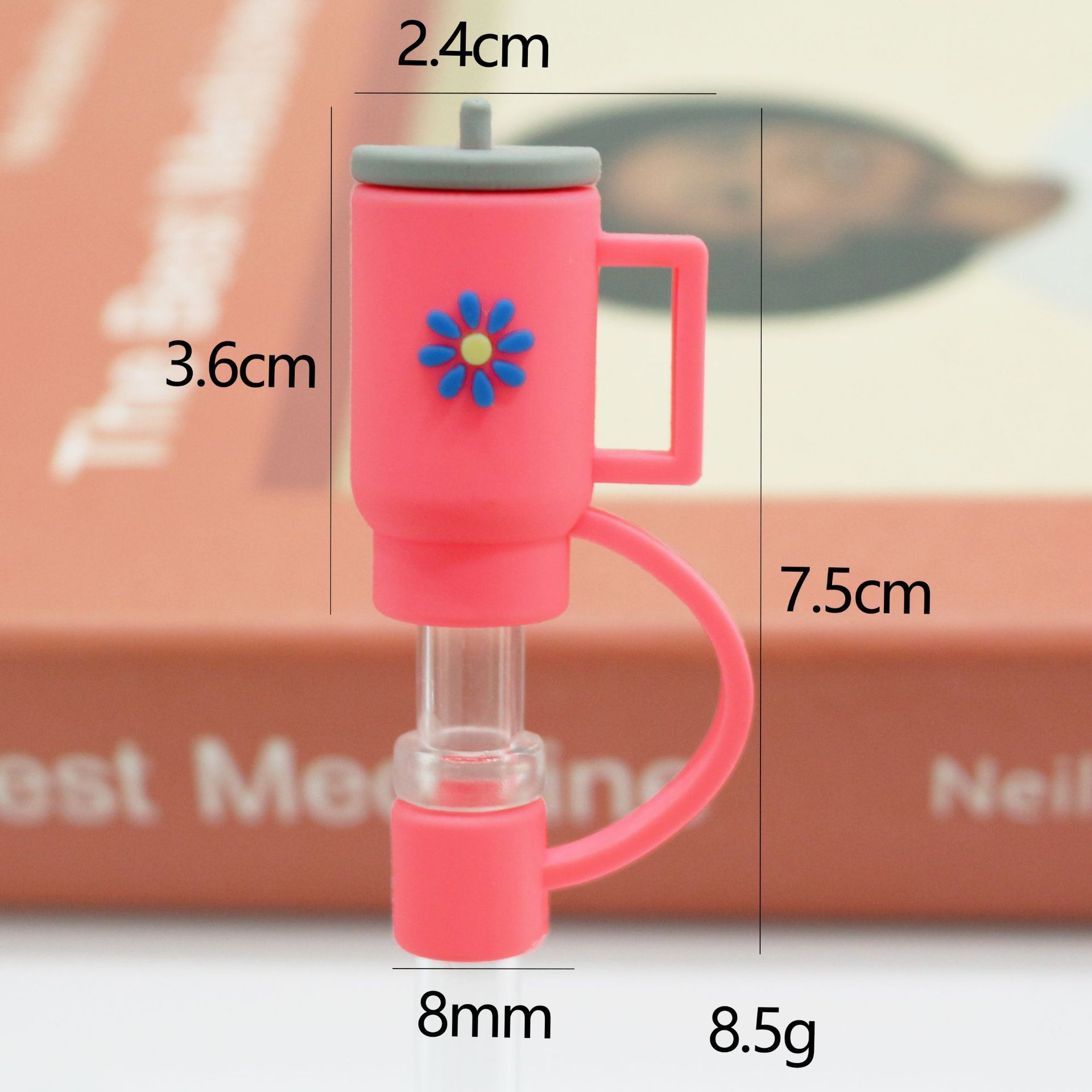 Petite tasse rose 8mm-sac avec paille-paille transparente