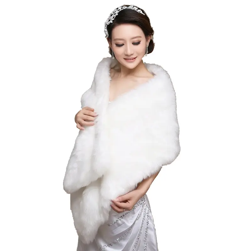 Jtfur Wholesale winter warm bridal shawl wedding long plush red white black cloak wedding shawl for dress