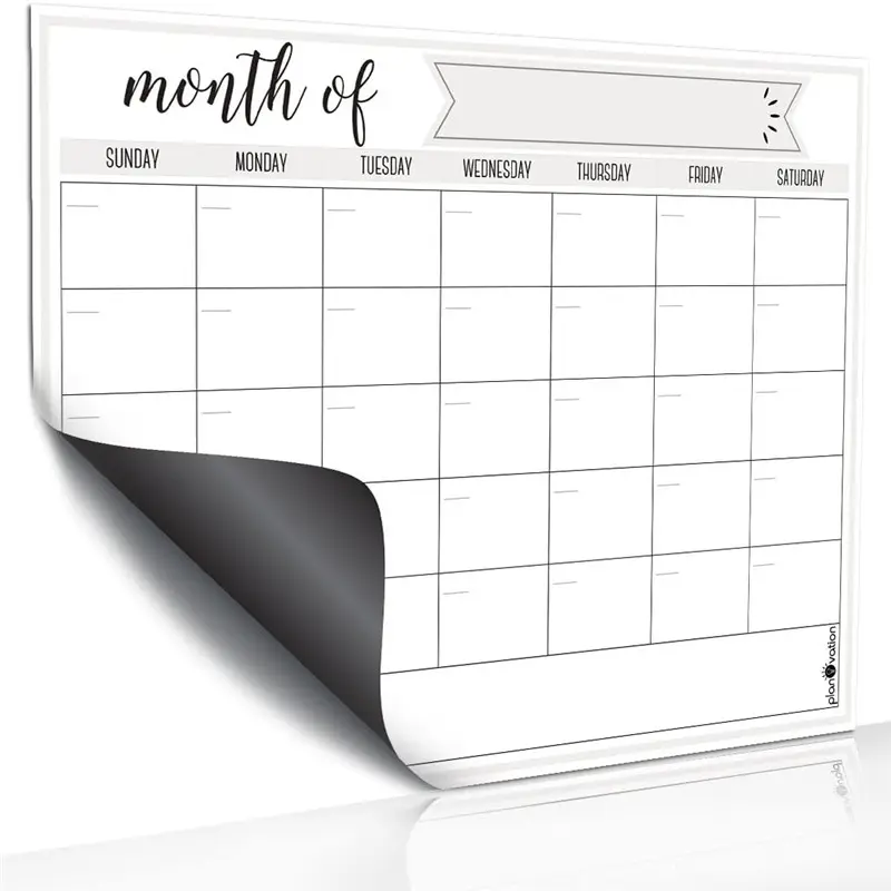 Pizarra blanca grande de borrado en seco, planificador mensual, calendario acrílico magnético para pared, conjunto de calendario de plástico