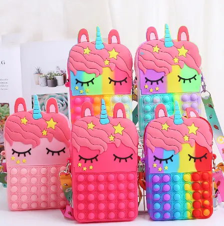 Wholesale Kids Kawaii Bags Anti Stress Reliever Pop Unicorn Purse For Girls Push Pop Fidget Sensory Toy Bubble Pop Fidget Purses