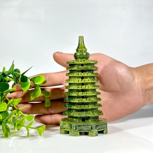 ขายร้อนคริสตัลธรรมชาติหยกสีเขียวแกะสลักงานฝีมือแกะสลักหยกสีเขียว Wenchang Tower สําหรับตกแต่ง - Product Image 1