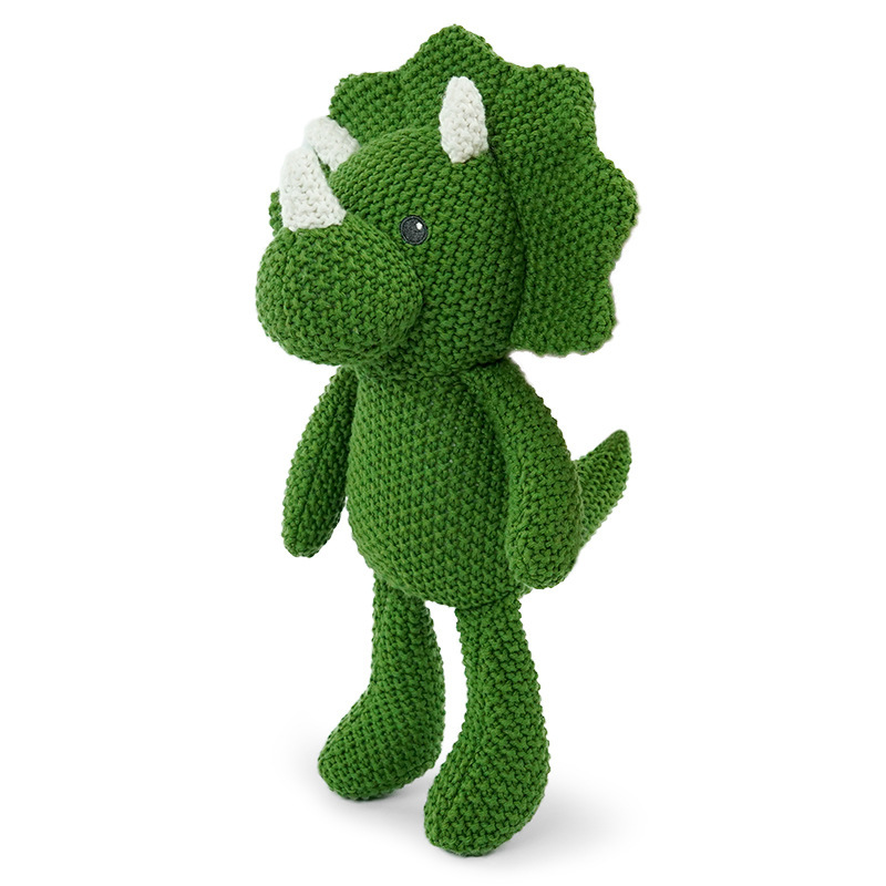 Knitted baby triceratops plush toy