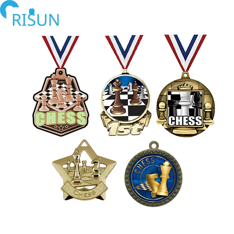 Hersteller Custom UAE 3D Schach trophäen und Medaillen Gold Silber Sport Basketball Karneval Metall medaillon Bronze Schach medaille
