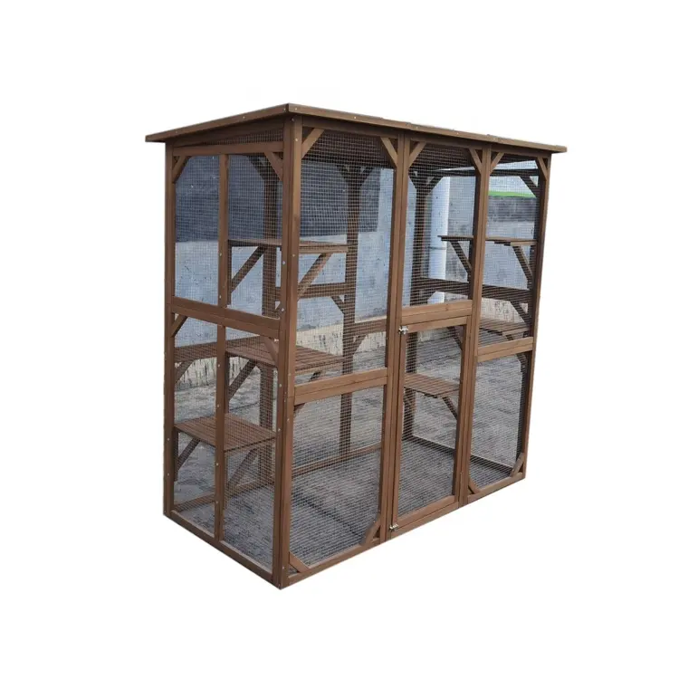 Grande Cage Catio extérieure en bois de clôture de chat bon marché avec le toit d'asphalte