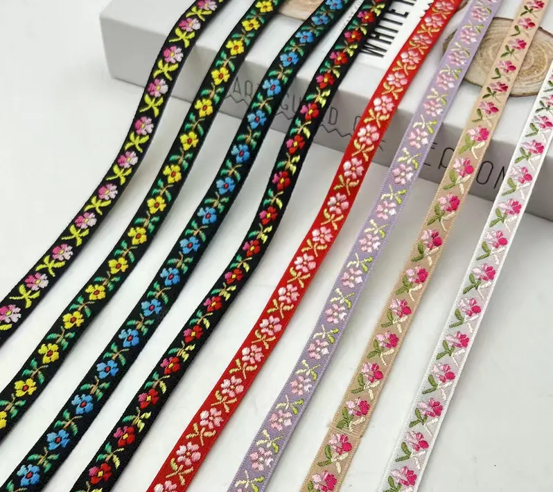 1.1CM new ethnic style jacquard webbing polyester flower pattern embroidery belt retro woven webbing tape for garment accessory