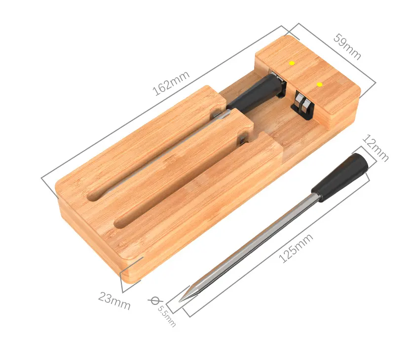 FM205 Sondas duplas Verificando a temperatura do peru USB recarregável BBQ Bluetooth Termômetros bambu estação termômetro