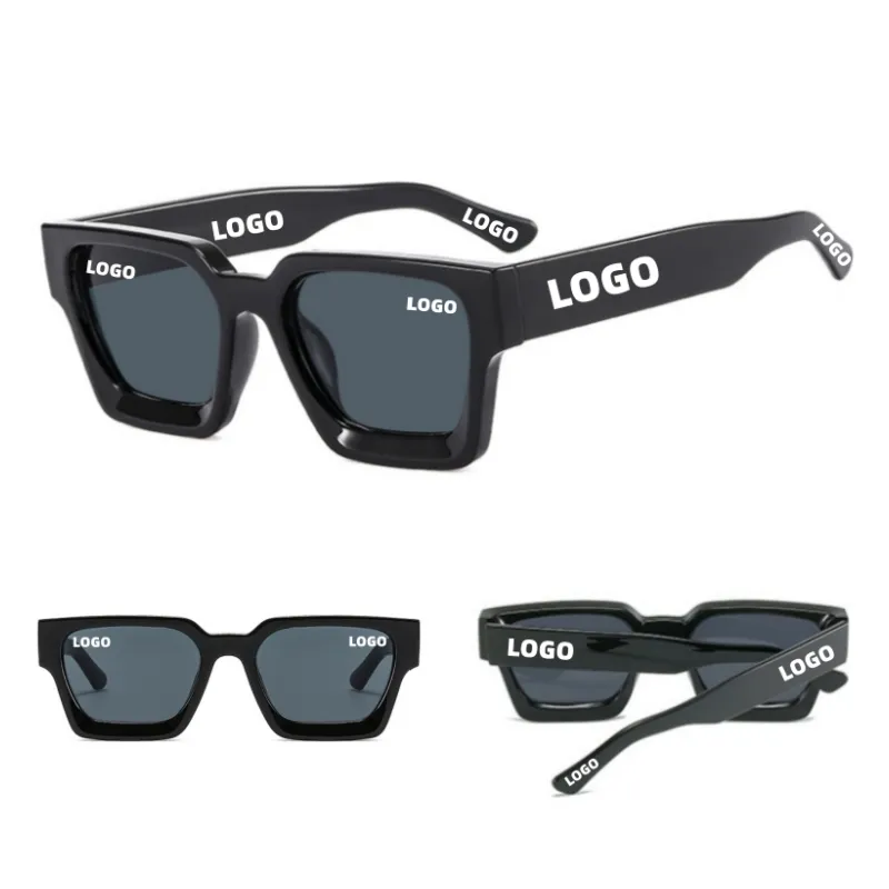 نظارة شمسية أنيقة مصممة من علامة تجارية بعلامة تجارية مخصصة من Lucky نظارة شمسية بتصميم كلاسيكي مربع مكتنز باللون الأسود