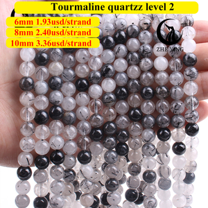 Zhe Ying 100% Tourmaline Quartz Beads Loose Stone Quartz <strong>Black</strong> Tourmaline Bead Bracelet Natural <strong>Black</strong> Rutilated Quartz Beads