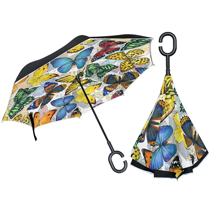 Wärme Transfer Druck Schmetterling Design Gerade Invertiert Regenschirm