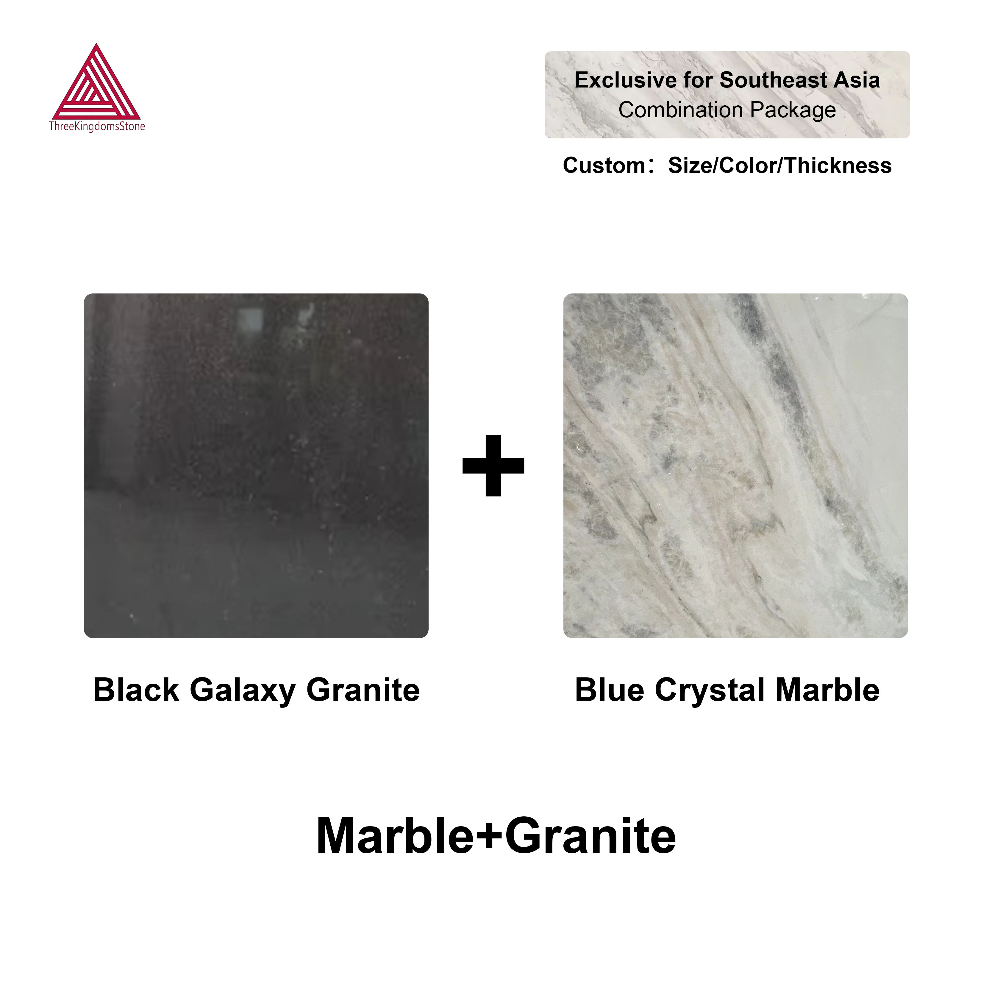 Granit Galaxie Noire + Marbre Cristal Bleu