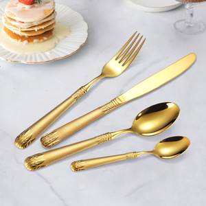 Custom Logo Hot Selling 16 24 Pcs Wheat Pattern Gift Set Gold <strong>Flatware</strong> Stainless Steel <strong>18</strong>/<strong>8</strong> Cutlery Set with Box 24pcs <strong>Flatware</strong> - Product Image 6