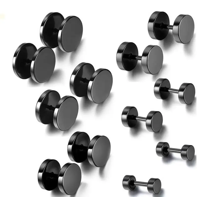 High Quality Wholesale Black Stainless Steel Ear Studs Fake Cheater Ear Plugs Gauge Body Jewelry For Men Earring