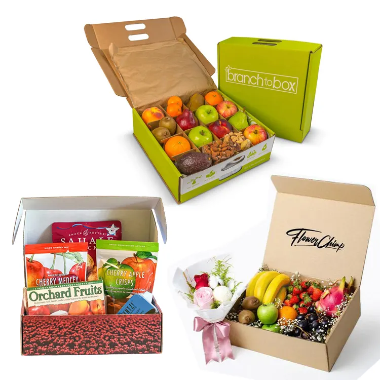 Compartimento de cartón en caja de embalaje para aperitivos de cereza, caja marrón corrugada lista para fruta fresca, venta al por mayor, envío gratis
